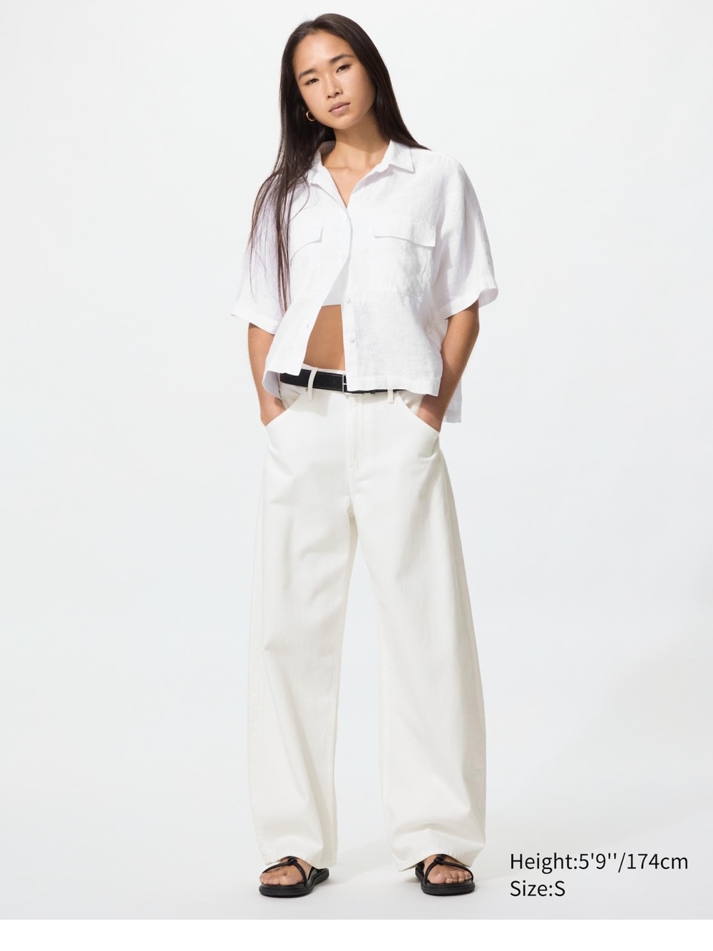 UNIQLO Premium Linen Skipper Boxy Shirt | Short Sleeve White Small